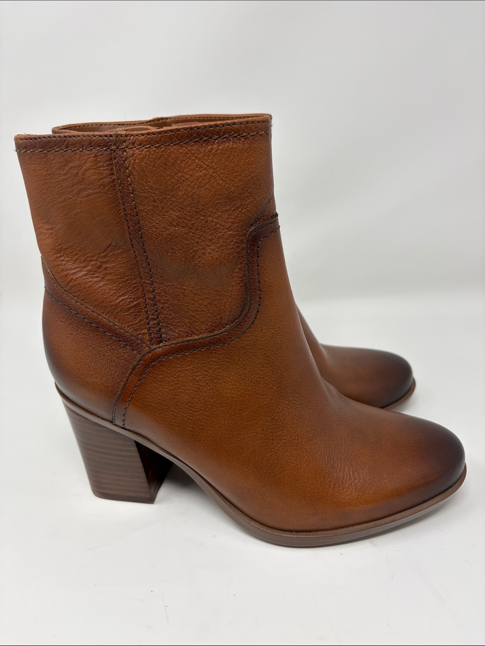 Naturalizer Women’s Brown Leather Ankle Booties with Block Heel